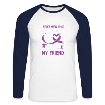 Bravoure Épilepsie Ruban violet Épileptique - T-shirt baseball manches longues Homme - blanc/marine - Devant - Nik (191cm)