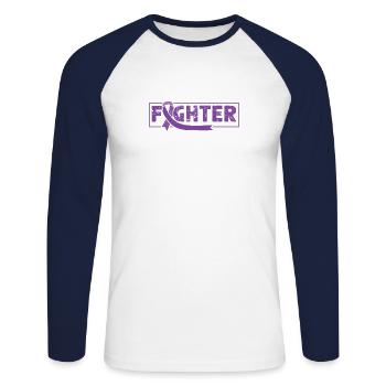 Combattant de l’épilepsie Ruban violet Épileptique - T-shirt baseball manches longues Homme - blanc/marine - Devant - Nik (191cm)