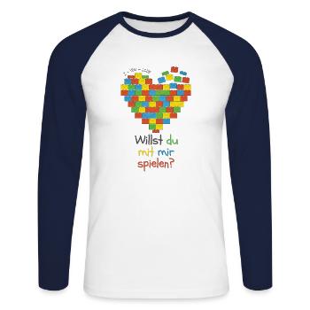Willst du mit mir Spielen - Unisex Baseballshirt langarm - Weiß/Navy - Vorne - Nik (191cm)