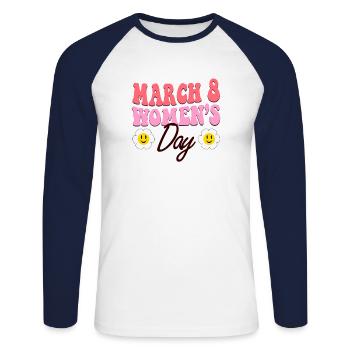 Bonne Journée de la femme - Journée internationale de la femme - T-shirt baseball manches longues Homme - blanc/marine - Devant - Nik (191cm)