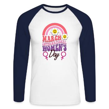 Women Empowerment International Womens Day - Unisex Long Sleeve Baseball T-Shirt - white/navy - Front - Nik (191cm)