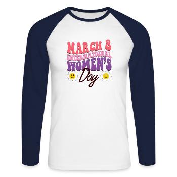 Classic Vintage International Womens Day - Unisex Long Sleeve Baseball T-Shirt - white/navy - Front - Nik (191cm)