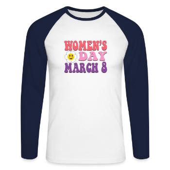 March 8 Women's Day - Feminism, Equality Women Emp - Unisex Long Sleeve Baseball T-Shirt - white/navy - Front - Nik (191cm)