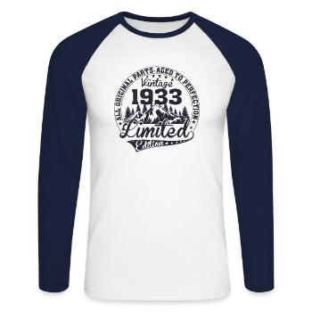 Vintage 1933 All Original Pieces Retro Gift - Unisex Long Sleeve Baseball T-Shirt - white/navy - Front - Nik (191cm)
