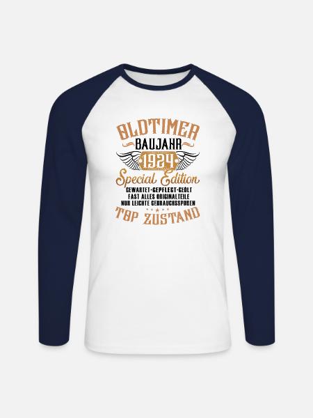 Oldtimer Baujahr 1924 - Unisex Baseballshirt langarm - Weiß/Navy