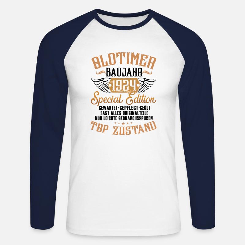 Oldtimer Baujahr 1924 - Unisex Baseballshirt langarm - Weiß/Navy