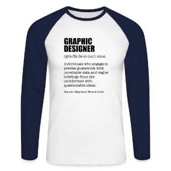 Graphic Designer Funny Dictionary Definition - Unisex Baseballshirt langarm - Weiß/Navy - Vorne - Nik (191cm)