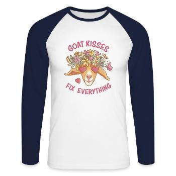 Spreading Love Laughter Goat Kisses Fix Everything - Unisex Baseballshirt langarm - Weiß/Navy - Vorne - Nik (191cm)