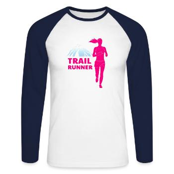 Trail Runner Running Jogging Jogger I Gift - T-shirt baseball manches longues Homme - blanc/marine - Devant - Nik (191cm)