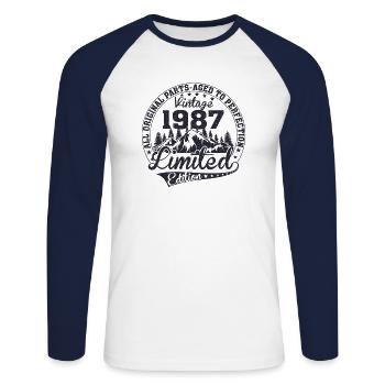 Original depuis 1987 Vintage Retro Birthday - T-shirt baseball manches longues Homme - blanc/marine - Devant - Nik (191cm)