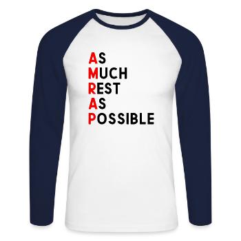 Autant de repos que possible AMRAP drôle - T-shirt baseball manches longues Homme - blanc/marine - Devant - Nik (191cm)