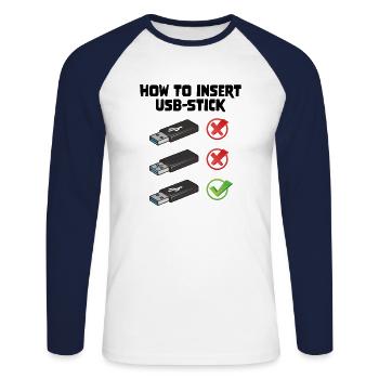 How To Insert USB Stick Funny Programmer Meme - Unisex Baseballshirt langarm - Weiß/Navy - Vorne - Nik (191cm)
