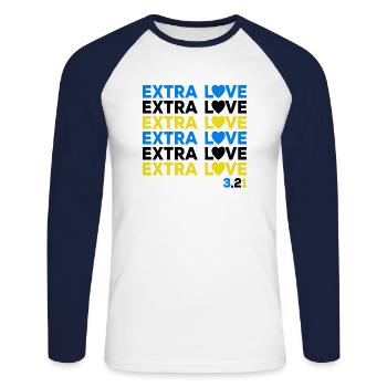 Syndrome de Down Chromosomes Extra Amour Extra - T-shirt baseball manches longues Homme - blanc/marine - Devant - Nik (191cm)