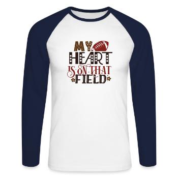 Proud Mom of Football Player Son - Unisex Long Sleeve Baseball T-Shirt - white/navy - Front - Nik (191cm)