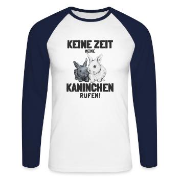 Zwergkaninchen Kaninchen Häschen Haustier Geschenk - Unisex Baseballshirt langarm - Weiß/Navy - Vorne - Nik (191cm)
