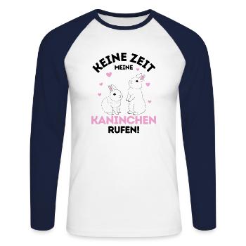 Zwergkaninchen Kaninchen Häschen Haustier Geschenk - Unisex Baseballshirt langarm - Weiß/Navy - Vorne - Nik (191cm)