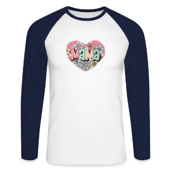 Mama - Forme de cœur classique florale pour maman - T-shirt baseball manches longues Homme - blanc/marine - Devant - Nik (191cm)