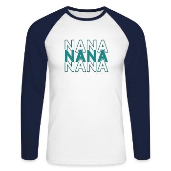 Nana - Einfacher Last Minute Muttertag - Unisex Baseballshirt langarm - Weiß/Navy - Vorne - Nik (191cm)