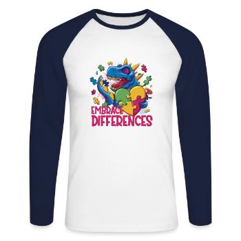 Autism Love and Acceptance Embrace Differences - Unisex Baseballshirt langarm - Weiß/Navy - Vorne - Nik (191cm)