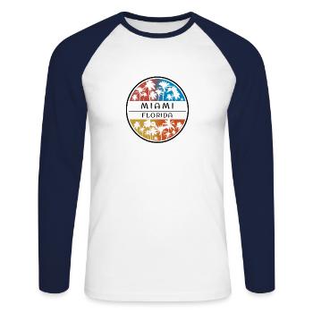 Miami Florida Palm Tree Stylish Vacation Souvenir - Unisex Long Sleeve Baseball T-Shirt - white/navy - Front - Nik (191cm)