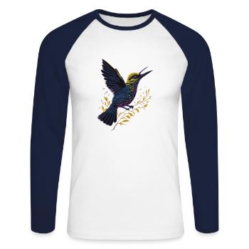 Nature Lovers - Charming Hummingbird - Unisex Baseballshirt langarm - Weiß/Navy - Vorne - Nik (191cm)