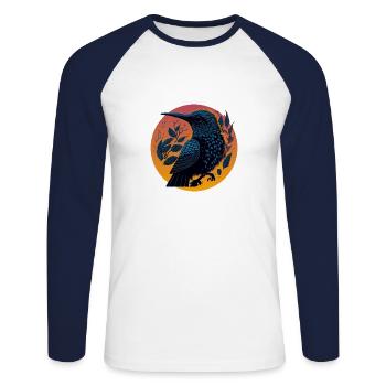 Nature Lovers - Charming Hummingbird - Unisex Baseballshirt langarm - Weiß/Navy - Vorne - Nik (191cm)