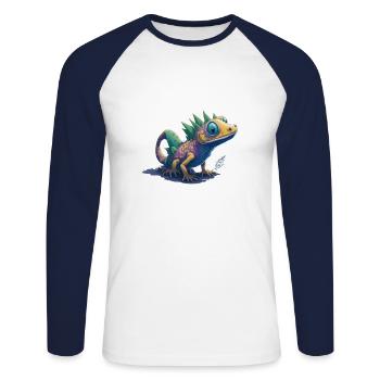 Gamer's Perfect Illustration - Cute Colorful Gekko - Unisex Baseballshirt langarm - Weiß/Navy - Vorne - Nik (191cm)
