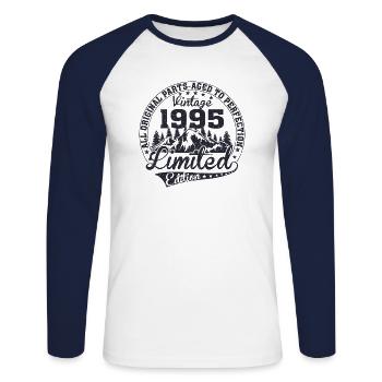 Born 1995 - Unisex Long Sleeve Baseball T-Shirt - white/navy - Front - Nik (191cm)