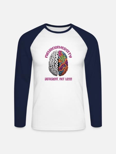 "Different, Not Less" Neurodiversity - Unisex Long Sleeve Baseball T-Shirt - white/navy