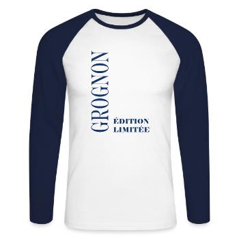 Edition limitée gognon - T-shirt baseball manches longues Homme - blanc/marine - Devant - Nik (191cm)