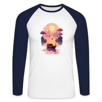 Sunset Serenade, Ninh Binh - Unisex Baseballshirt langarm - Weiß/Navy - Vorne - Nik (191cm)
