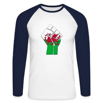 Pays de Galles Royaume-Uni Drapeau Welsh UK Country Pride - T-shirt baseball manches longues Homme - blanc/marine - Devant - Nik (191cm)