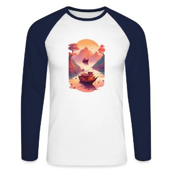 Sunset Serenade, Ninh Binh - Unisex Baseballshirt langarm - Weiß/Navy - Vorne - Nik (191cm)
