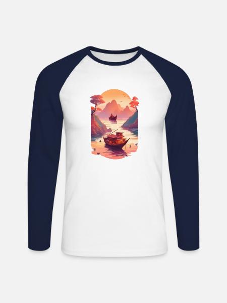 Sunset Serenade, Ninh Binh - Unisex Baseballshirt langarm - Weiß/Navy