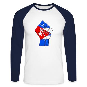 Cuba Flag Cuban Country Pride Native Family - Unisex Long Sleeve Baseball T-Shirt - white/navy - Front - Nik (191cm)