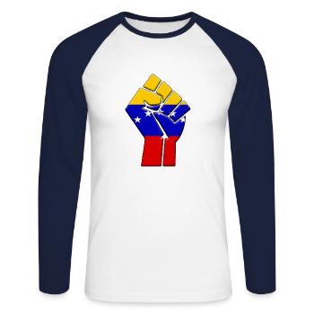 Venezuela Flag Venezuelan Country Pride Native - Unisex Long Sleeve Baseball T-Shirt - white/navy - Front - Nik (191cm)