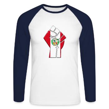Drapeau du Pérou Pays péruvien Fierté Famille autochtone - T-shirt baseball manches longues Homme - blanc/marine - Devant - Nik (191cm)