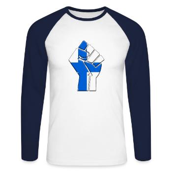 Finland Flag Finnish Country Pride Native - Unisex Long Sleeve Baseball T-Shirt - white/navy - Front - Nik (191cm)
