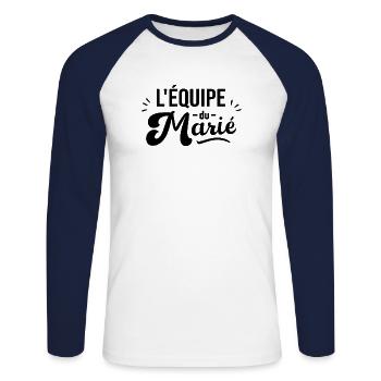 Équipe Du Marié Enterrement De Vie De Jeune Garçon - T-shirt baseball manches longues Homme - blanc/marine - Devant - Nik (191cm)