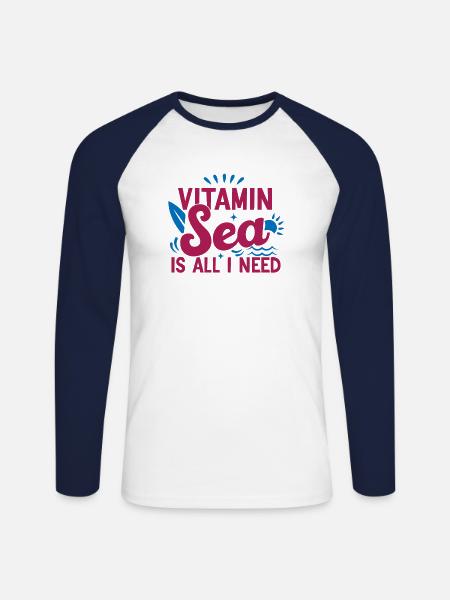 I need Vitamin Sea - Unisex Long Sleeve Baseball T-Shirt - white/navy