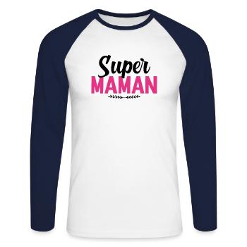 Super Maman - T-shirt baseball manches longues Homme - blanc/marine - Devant - Nik (191cm)