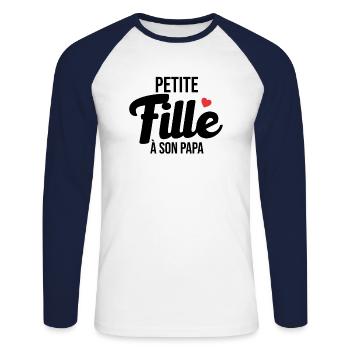 Petite fille à son Papa - cadeau Naissance Enfant - T-shirt baseball manches longues Homme - blanc/marine - Devant - Nik (191cm)