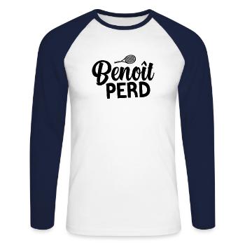 Benoit Perd - T-shirt baseball manches longues Homme - blanc/marine - Devant - Nik (191cm)