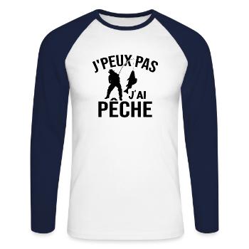 Je Peux Pas J'ai Pêche - T-shirt baseball manches longues Homme - blanc/marine - Devant - Nik (191cm)