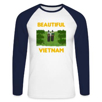 Vietnam Viet Bauern Reisfeld Flagge I Geschenk - Unisex Baseballshirt langarm - Weiß/Navy - Vorne - Nik (191cm)