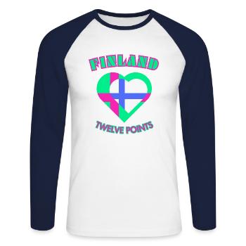Finlande douze points - Suomi Kaksitoista Pistettä - T-shirt baseball manches longues Homme - blanc/marine - Devant - Nik (191cm)