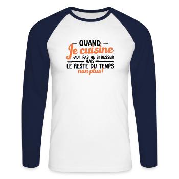 Ch'ti Cuisinier, Cuisine Nord Pas De Calais Humour - T-shirt baseball manches longues Homme - blanc/marine - Devant - Nik (191cm)