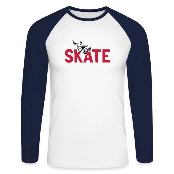 T-shirt Skate pour Homme - T-shirt baseball manches longues Homme - blanc/marine - Devant - Nik (191cm)