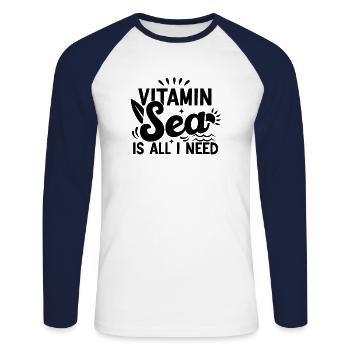 "Vitamin Sea" for men or women - Unisex Long Sleeve Baseball T-Shirt - white/navy - Front - Nik (191cm)