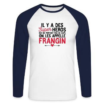 Frangin super héros - T-shirt baseball manches longues Homme - blanc/marine - Devant - Nik (191cm)
